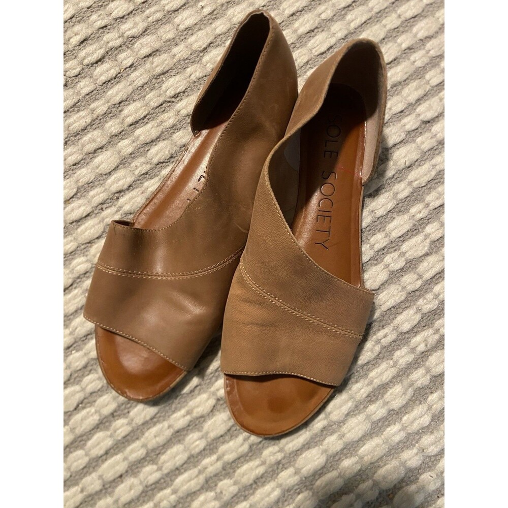 Sole Society Coltan Sandals Sz.10 leather D’Orsay open toe flats light brown